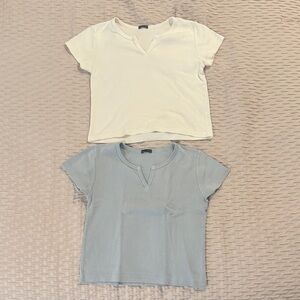 Brandy Melville White and Light Blue Tops